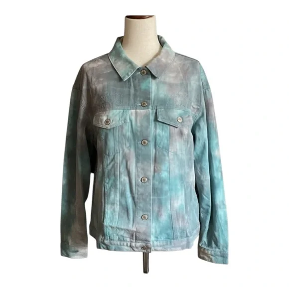 Oddy Women's Blue and Gray Tie-Dye Denim Jacket - Picture 4 of 6